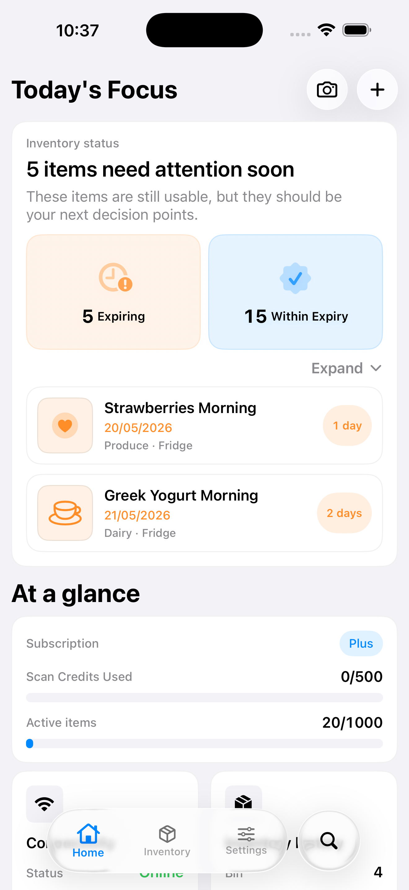 MODUS dashboard screen